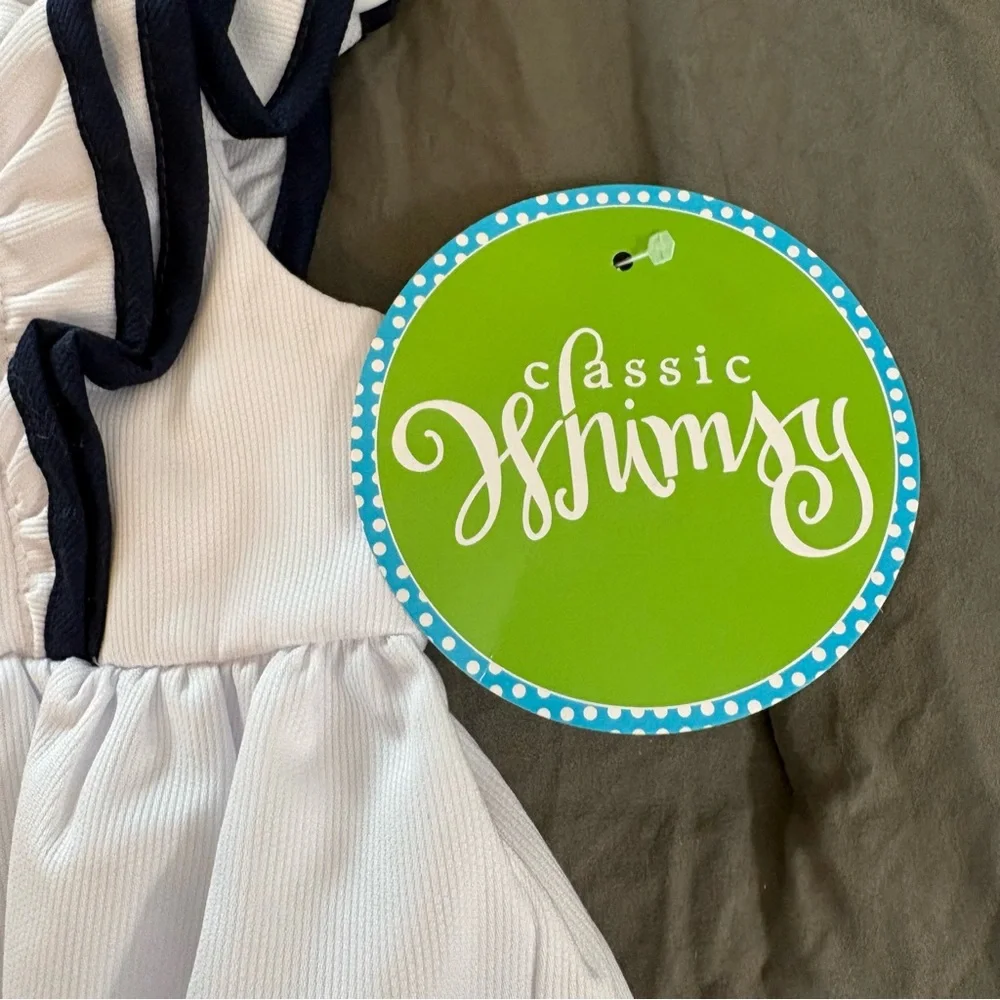 Classic Whimsy Flutter Sleeve Bubble Monogramable Romper. Size 24 months.